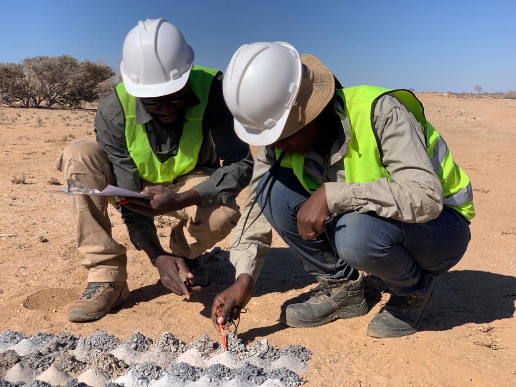 Geologists reviewing samples at Eureka, Namibia E-Tech Resources