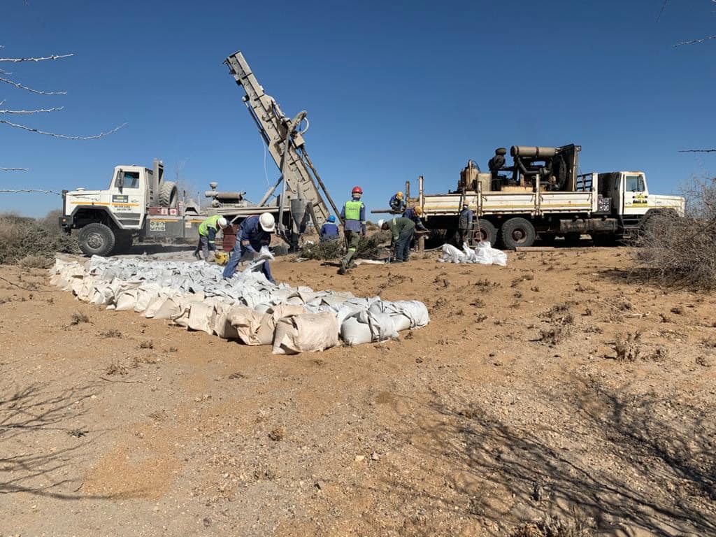 RC drilling truck and bags at Eureka, Namibia E-Tech Resources