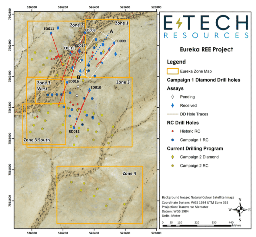 E-Tech Resources Reports Diamond Drill Intercepts of REE Bearing Dykes Beyond the Current Resource at Its Eureka Project in Namibia Figure 1